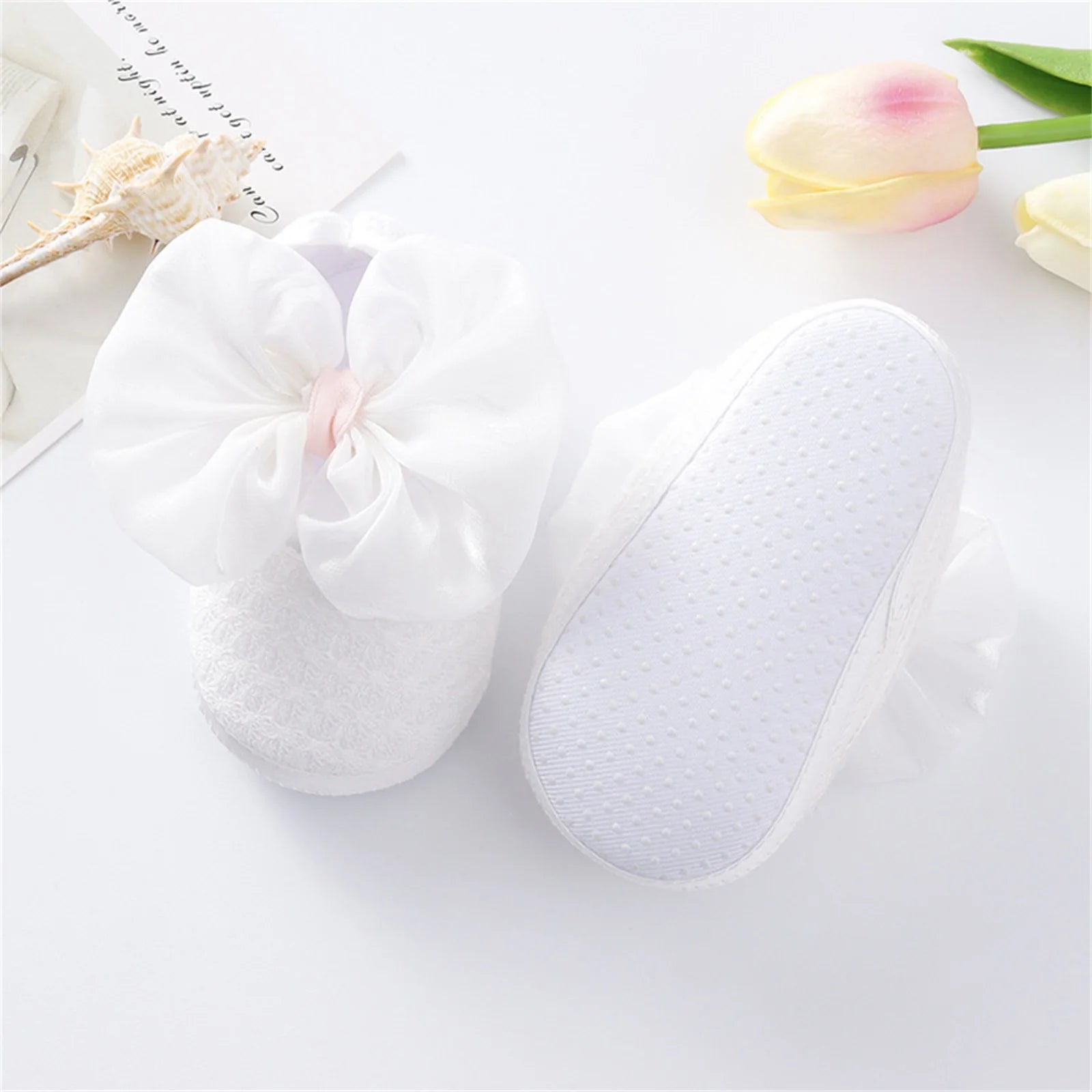 Pudcoco Infant Girl Flat Shoes for Spring Autumn, Bowknot Soft Sole Anti Slip Crib Shoes + Lace Headband