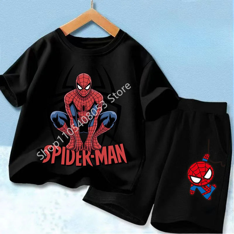 Summer Hot Sale Kids Short Sleeve Two Piece Set Marvel Spider Man Cartoon Print Children Outfit