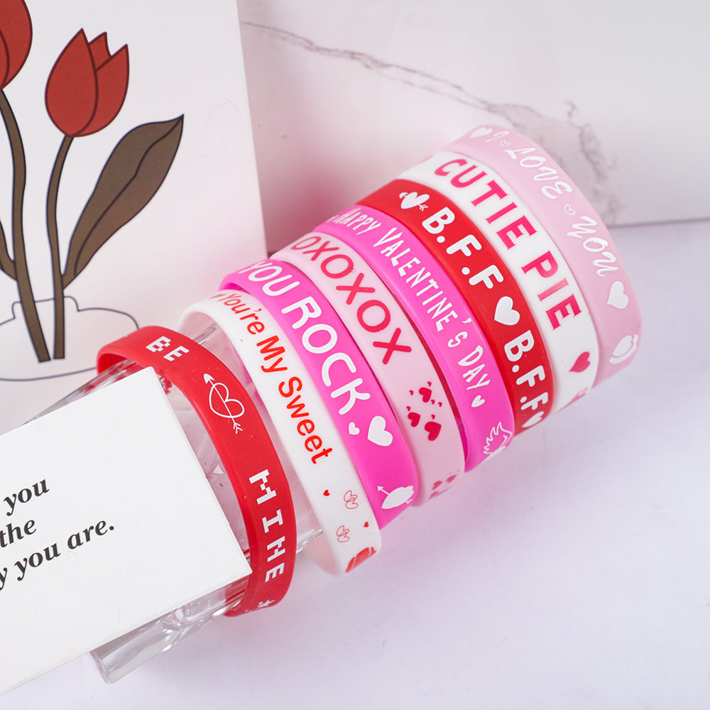 12Pcs Sweet Heart Love Slap Bracelets Valentine's Day Wristbands for Wedding Birthday Party Favors Valentine Anniversary Gift - Idrilay 