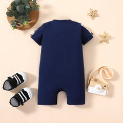 PatPat Baby Boy 95% Cotton Plaid Spliced Short-sleeve Romper Suitable for Summer Season Soft and Comfortable