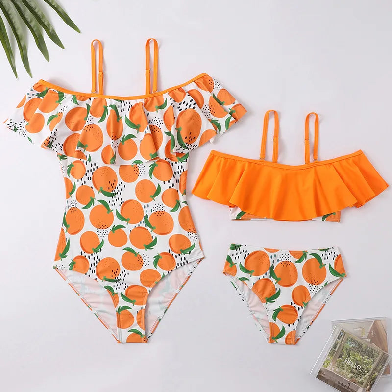 Mother Kids Girls Swimsuit Swimming Clothing Women Beach Bikini Bathing Suit Family Matching Swimwear Mummy Daughter Beachwear