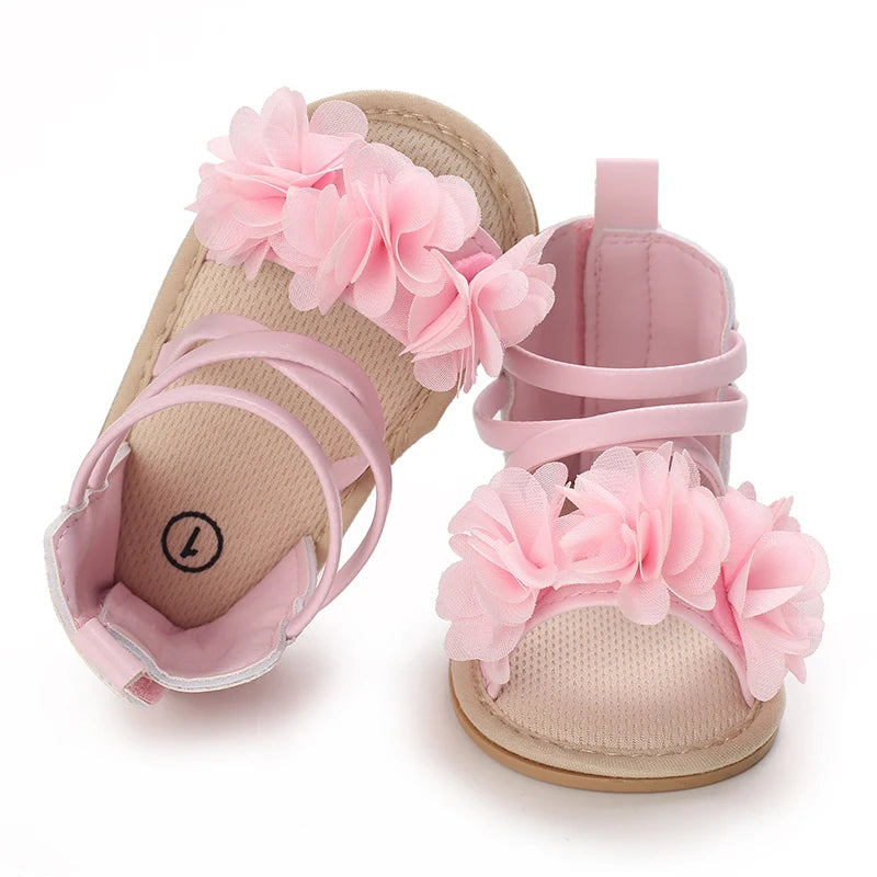 Summer Infant Baby Girl Fashion Shoes Toddler Flats Sandals Soft Rubber Sole Anti-Slip Flower Lace Crib First Walker 0-18M