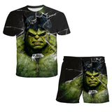 Boys Summer Spider-Man Marvel Hulk Iron Man Spiderman 2 Piece Set Breathable Tshirt & Shorts