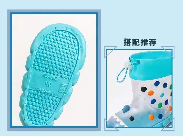 Anti-Slippery Rain Boots Kids Fashion Casual Waterproof Boys Girls Print Cartoon Children PVC Soft Soles Shoes 2023 Summer