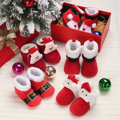 Cute Baby Boy Christmas Boots With Plush Insulation Suitable For 0-1 Year Old Girls Soft Soled and Comfortable Boots The first