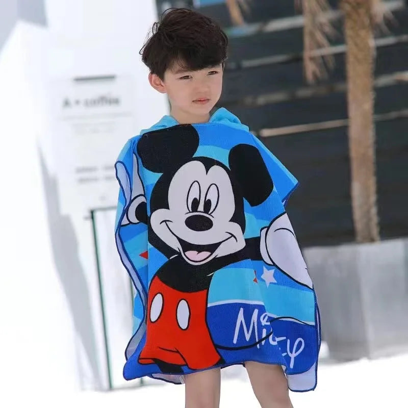 60*120 CM Baby Boys Girls Cartoon Mickey Cars Print Children Hooded Bath Towels Cloak Dry Absorbent Microfiber Bathrobes Pajamas