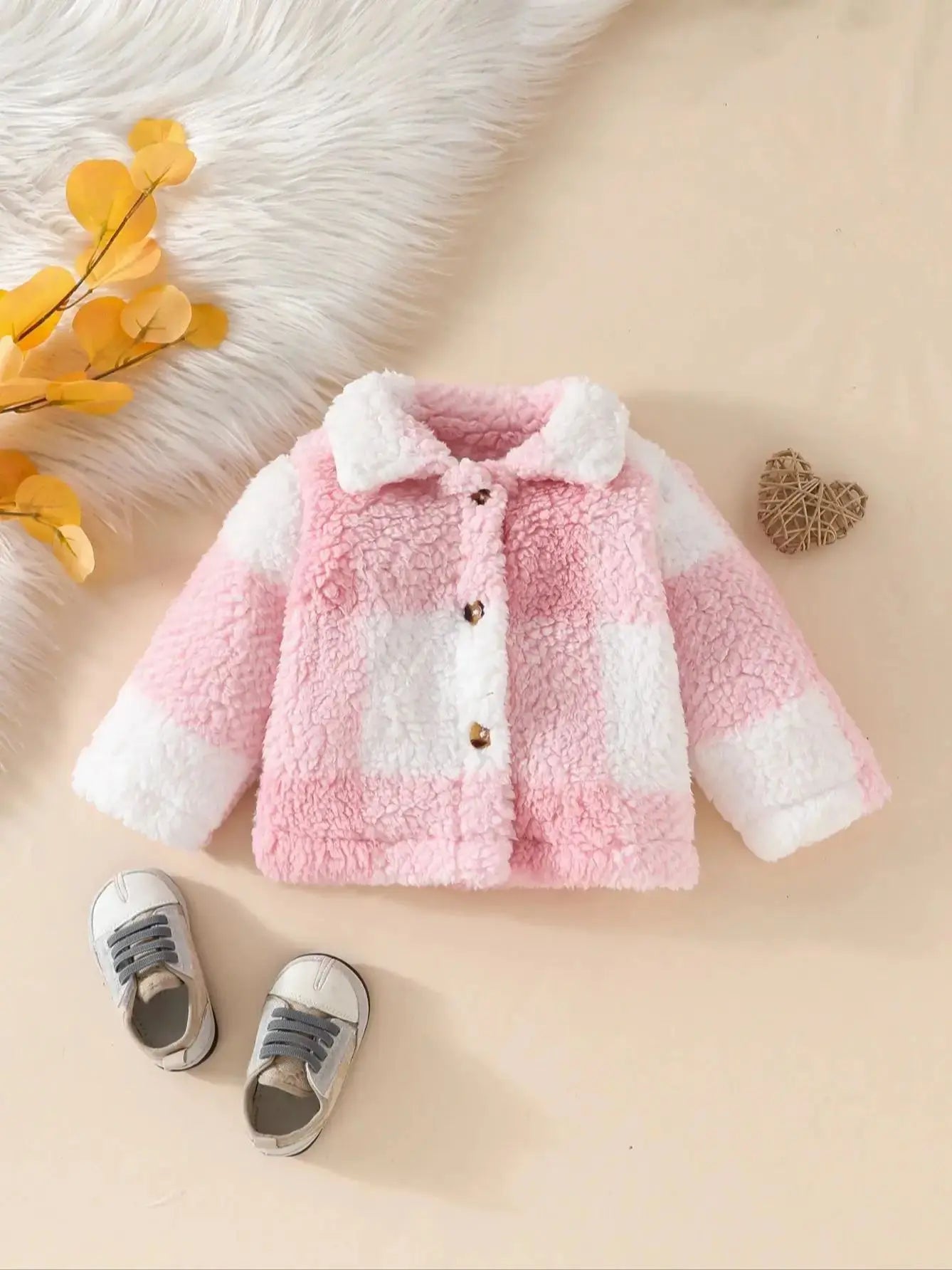 Toddler girl sweet lapel single breasted furry long sleeve coat Autumn Winter girl warm plaid coat