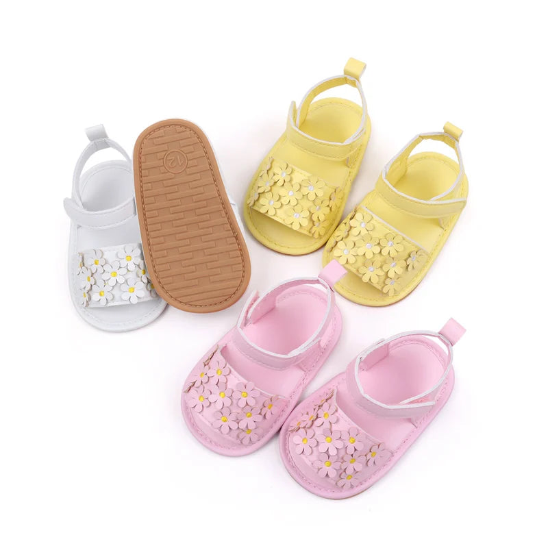 Baby Girl Shoes Cute Flowers Beautiful Sandals Summer Walking Infant Shoes 2024 New Fashion High Quality PU and TPR BHX3195