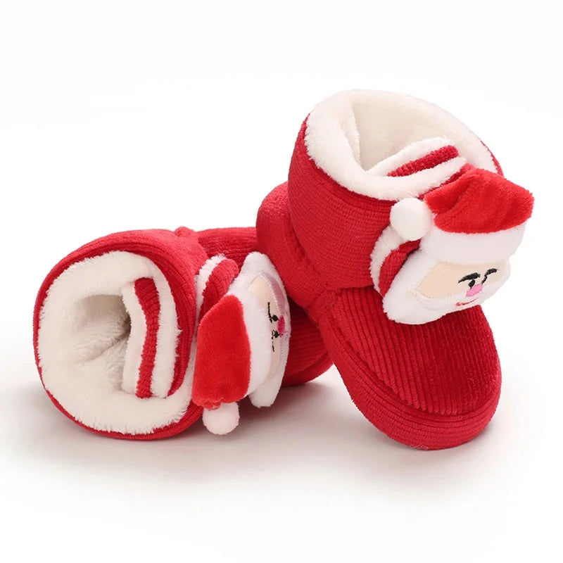 Cute Baby Boy Christmas Boots With Plush Insulation Suitable For 0-1 Year Old Girls Soft Soled and Comfortable Boots The first