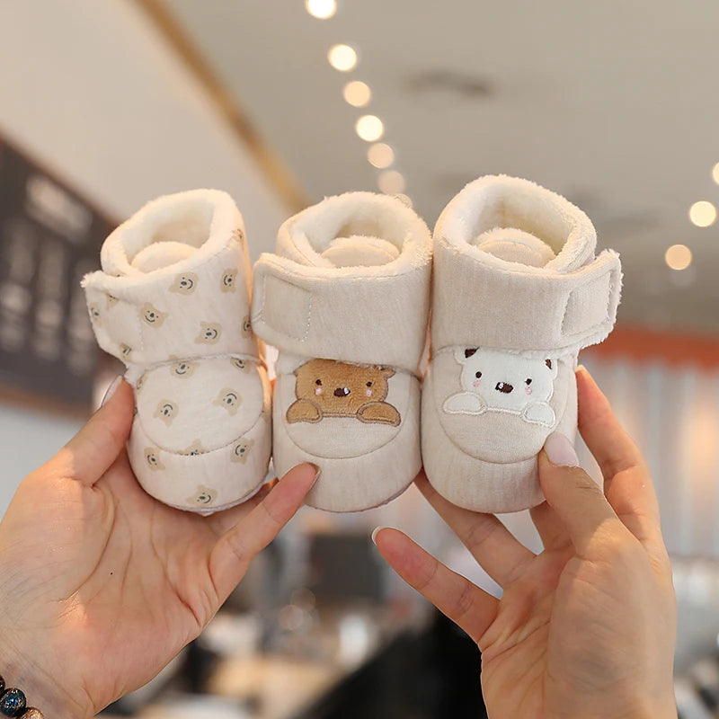 0-18M Lovely Warm Design Baby Girl Boy Toddler First Walkers Baby Shoes Soft Slippers Cute Shoes Winter Non-Slip Baby Warm Shoes