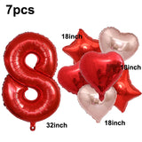 32inch Red 3 Number Balloon Heart Star Foil Balloon Valentine's day Balloon Decorations for Third Anniversary Valentine Party - Idrilay 