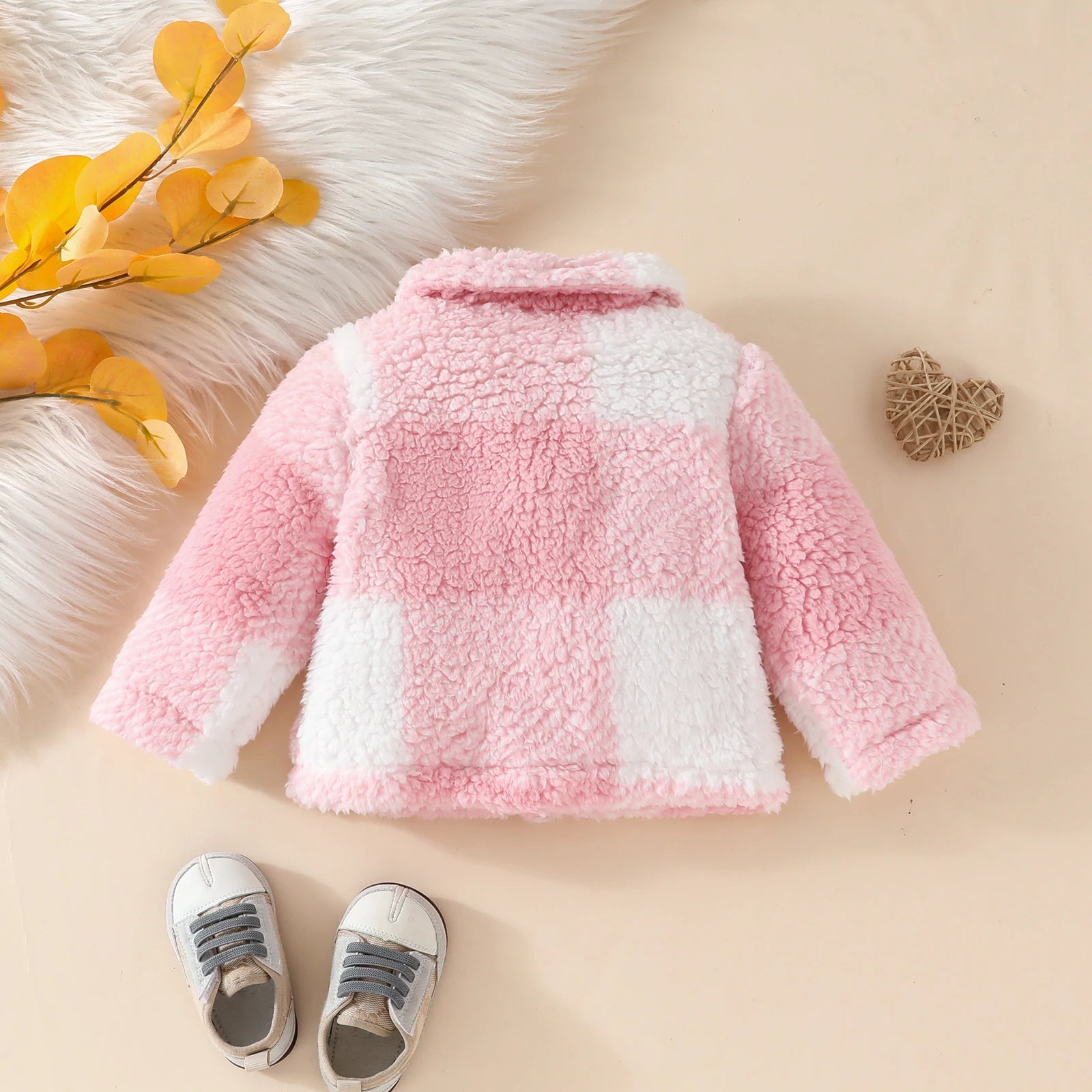 Toddler girl sweet lapel single breasted furry long sleeve coat Autumn Winter girl warm plaid coat