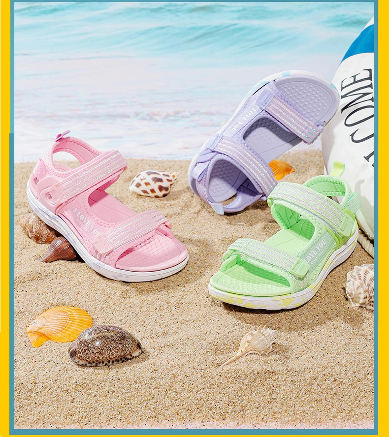 Sandals Girls Soft Soles Casual Shoe Fashionable Princess Shoes New Flowers Pink Flat Shoes  Brand Non-slip Beach Shoes Children