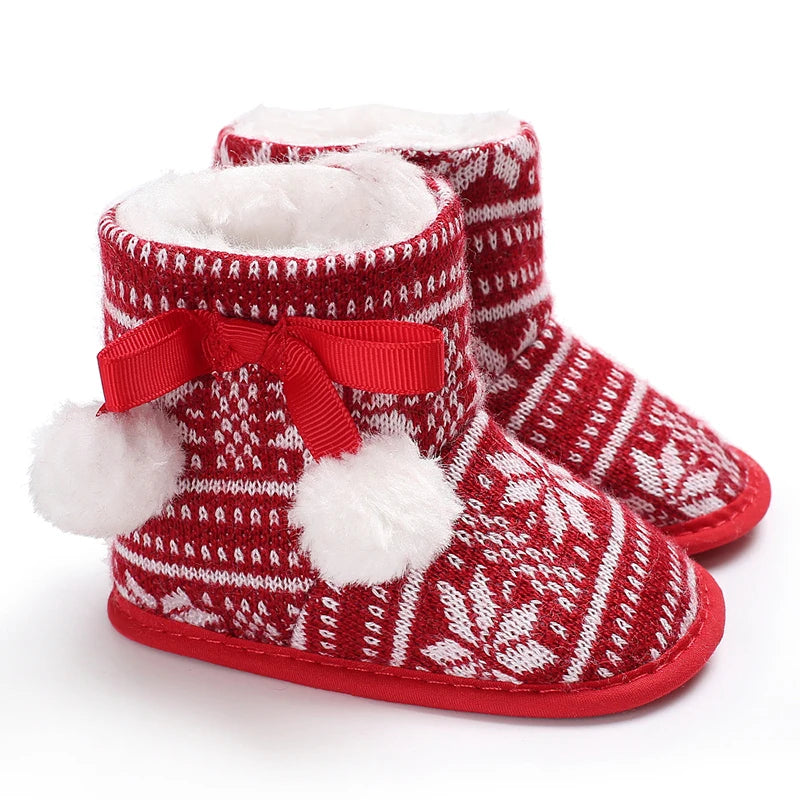 Cute Baby Boy Christmas Boots With Plush Insulation Suitable For 0-1 Year Old Girls Soft Soled and Comfortable Boots The first