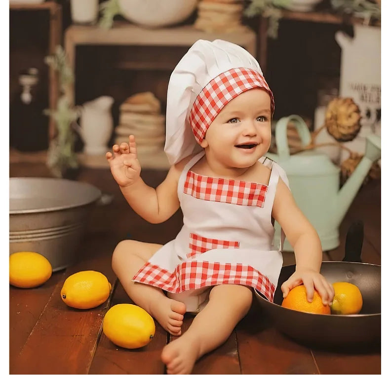 2pcs/set Baby Chef Apron Hat Newborn Photography Props  Kids Costumes  Chef Baby Cook Costume - Idrilay 