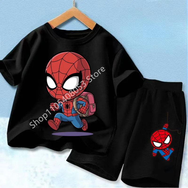 Summer Hot Sale Kids Short Sleeve Two Piece Set Marvel Spider Man Cartoon Print Children Outfit