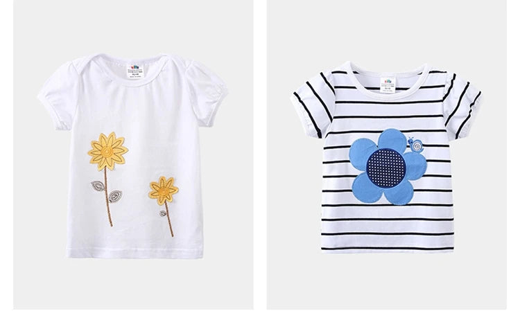 2026 Summer New Arrival 2 3 4 5 6 8 10 Years Kids Children Flower Print Baby Top Basic Cartoon Cotton Girls Short-Sleeve T-Shirt