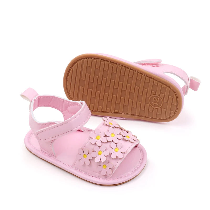 Baby Girl Shoes Cute Flowers Beautiful Sandals Summer Walking Infant Shoes 2024 New Fashion High Quality PU and TPR BHX3195