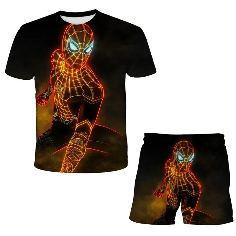 Boys Summer Spider-Man Marvel Hulk Iron Man Spiderman 2 Piece Set Breathable Tshirt & Shorts