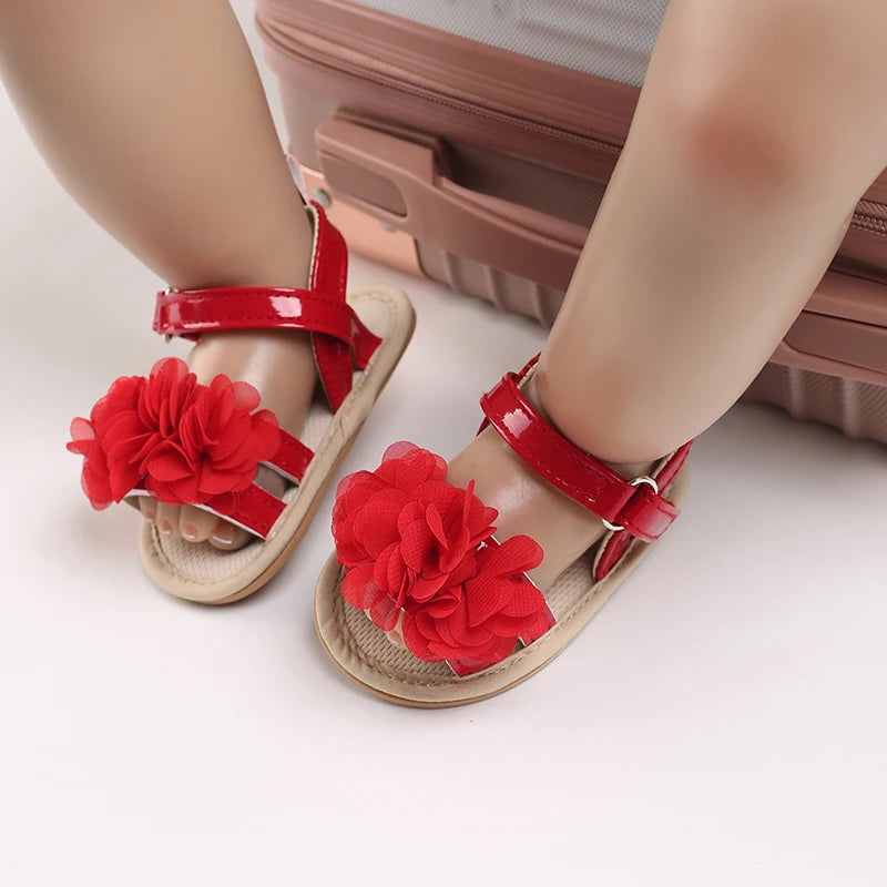 Summer Infant Baby Girl Fashion Shoes Toddler Flats Sandals Soft Rubber Sole Anti-Slip Flower Lace Crib First Walker 0-18M