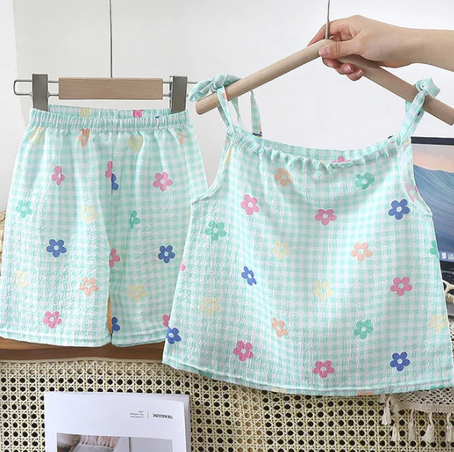 ‌2025 Summer Girls 1-8 Years Floral Sleeveless Dress Set + Korean Style Soft Top & Shorts Cute Casual Beach Outfits‌