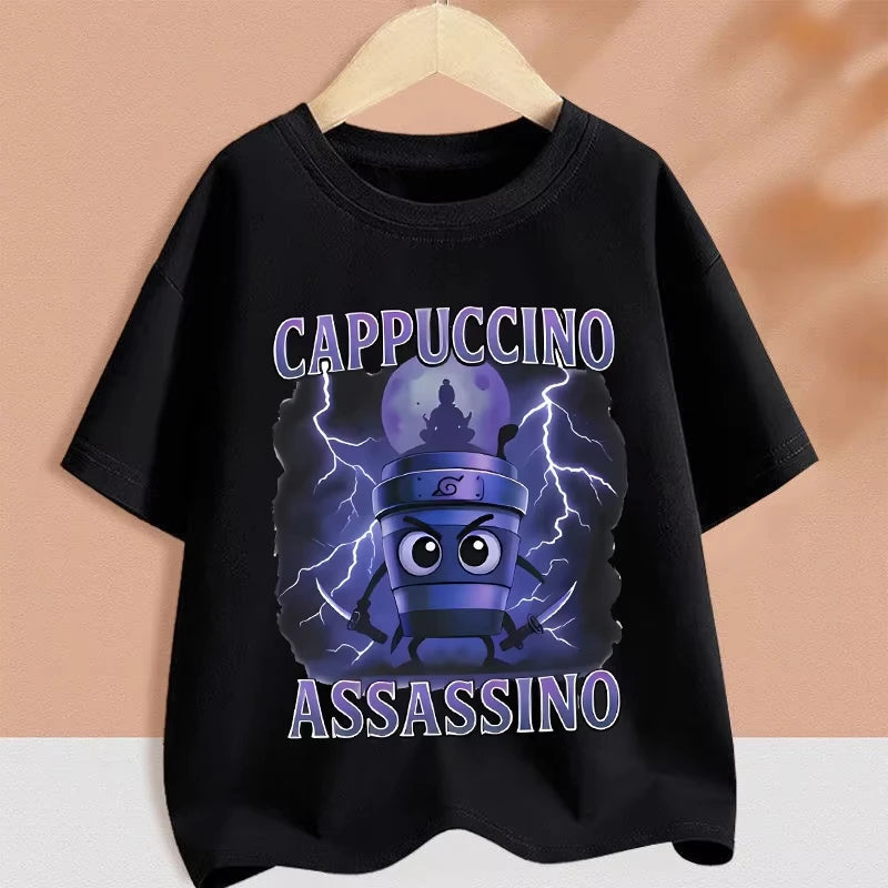 2025 Kids Clothes Funny Italian Brainrot T Shirt Cartoon Graphics Casual Vintage Boys Girls Short Sleeve Top Children's Clothing