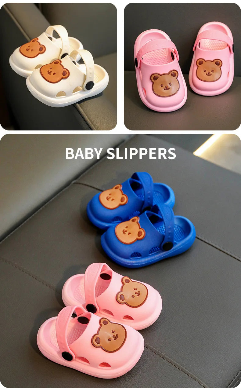 Two-Styles Baby Summer Shoes Cute Bear Baby Sandals Beach Bathroom Toddler Boys Girls Anti-slip Slippers Newborn Infant Sandals