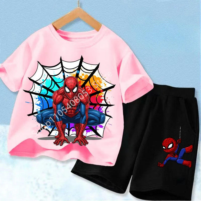 Summer Children Cartoon Spiderman Baby Set Clothing Kids Clothes Children's Short Sleeve T Shirt