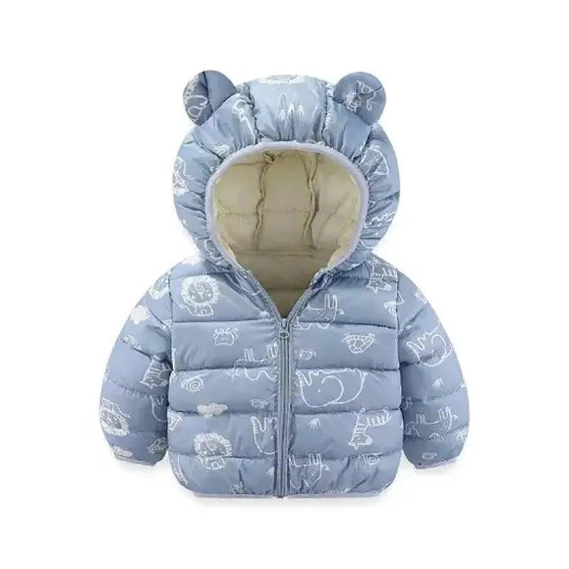 Girls Winter Coat Boy kids Girls Cotton-padded Jacket Character Pattern Baby Hooded Jacket Children Down Jacket