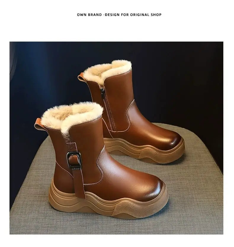 2025 New Fashion Winter Kids Faux Fur Boots for Girls Kids Plush Lining Ankle Boots Non-slip Breathable School Shoes - Idrilay 