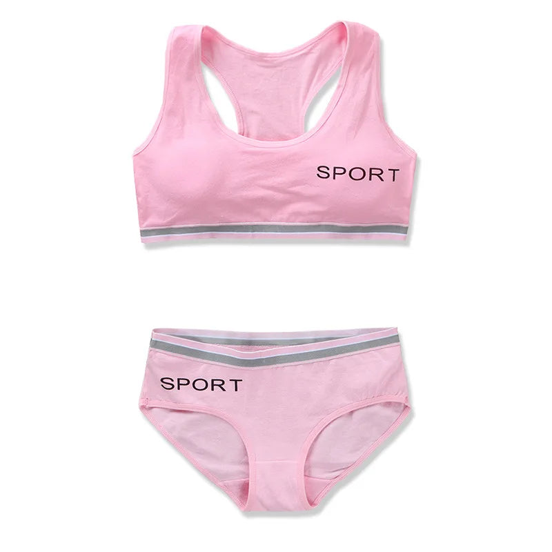8-18Y Teenage Girls Training Bras Panties Student Kids Cotton Underwear Sets Young Children Padded Bra Vest+Panties Underclothes