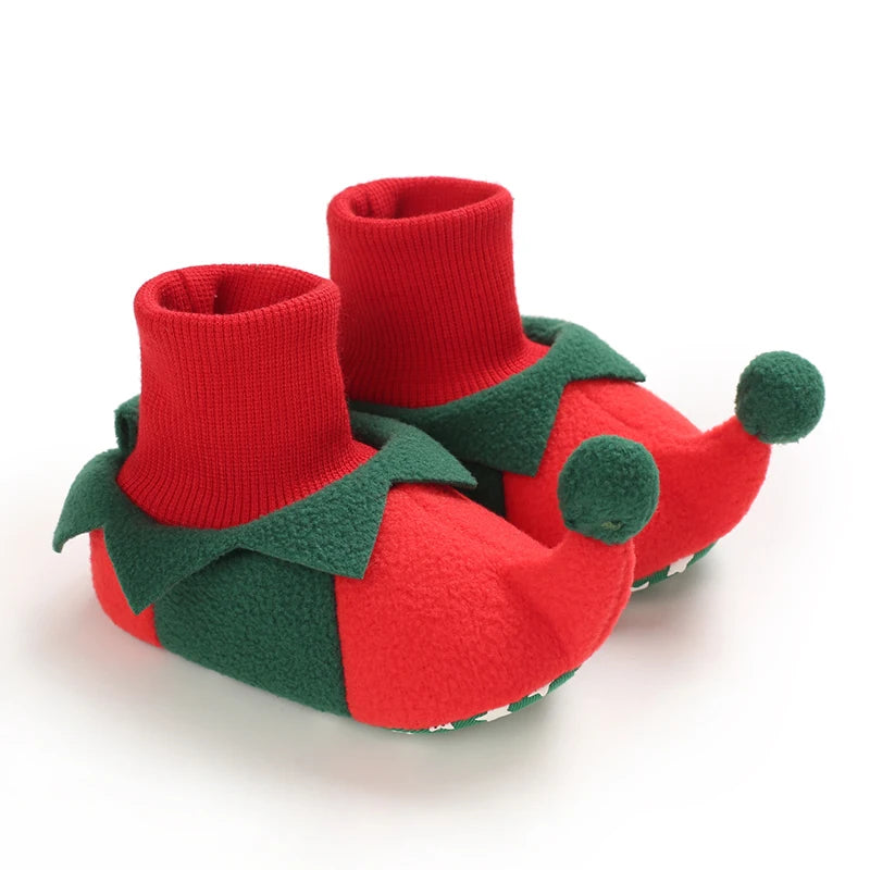 Cute Baby Boy Christmas Boots With Plush Insulation Suitable For 0-1 Year Old Girls Soft Soled and Comfortable Boots The first