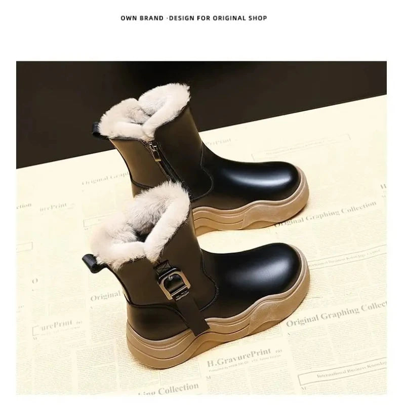 2025 New Fashion Winter Kids Faux Fur Boots for Girls Kids Plush Lining Ankle Boots Non-slip Breathable School Shoes - Idrilay 