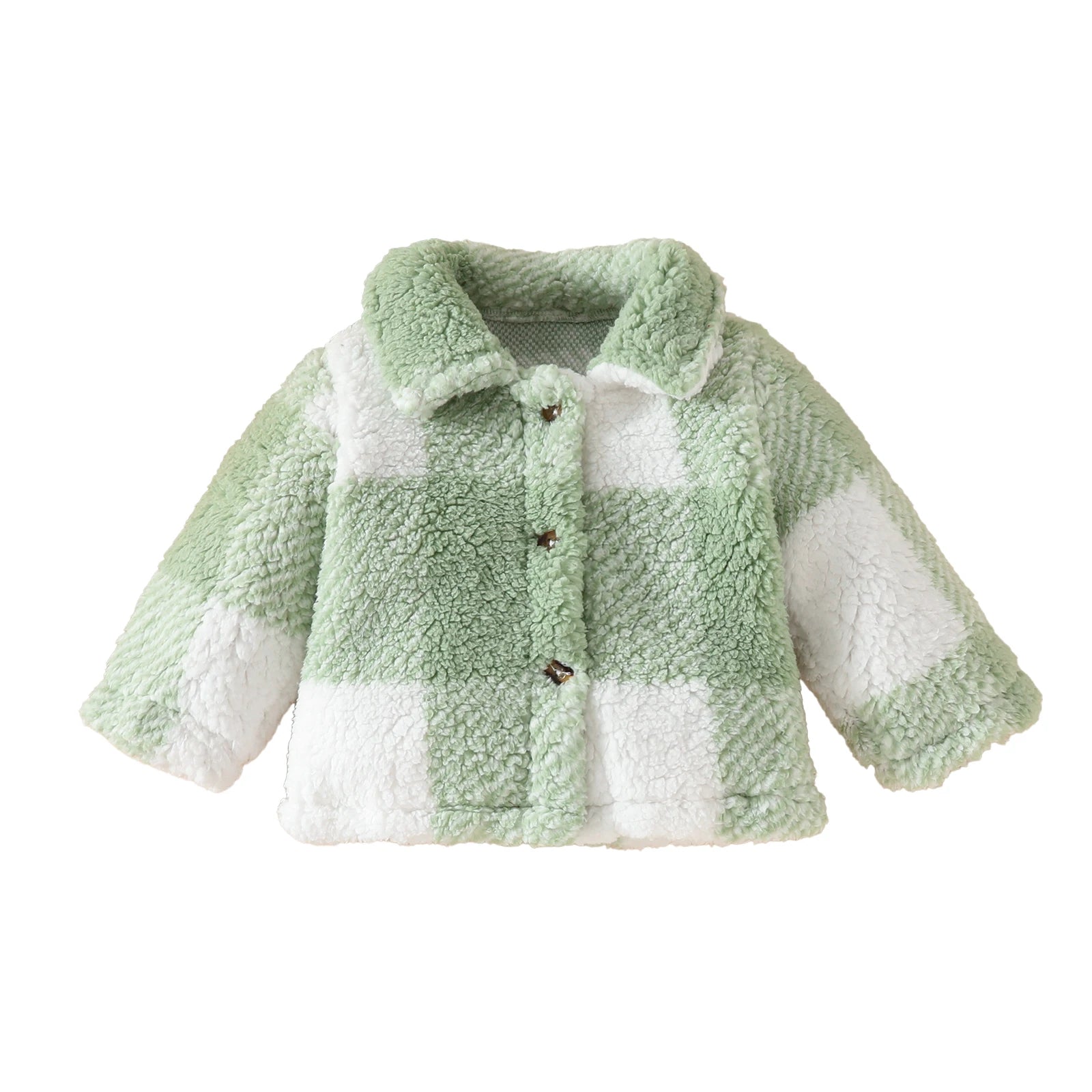 Toddler girl sweet lapel single breasted furry long sleeve coat Autumn Winter girl warm plaid coat