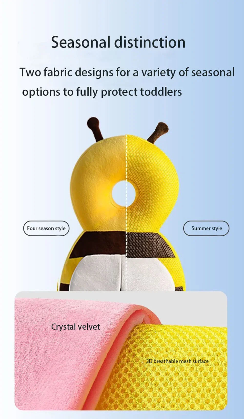 Baby Toddler Head Pillow Baby Learning To Walk Anti-fall Pillow Breathable Head Little Bee Head Protection Anti-fall Hat