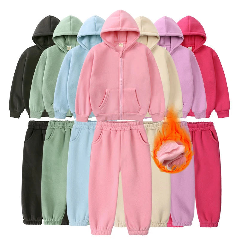 Winter Kids Clothing Sets Children Clothes Set Zipper Sports Wear Fleece Girls Sweatsuit Kids Winter Clothing Sets - Idrilay 