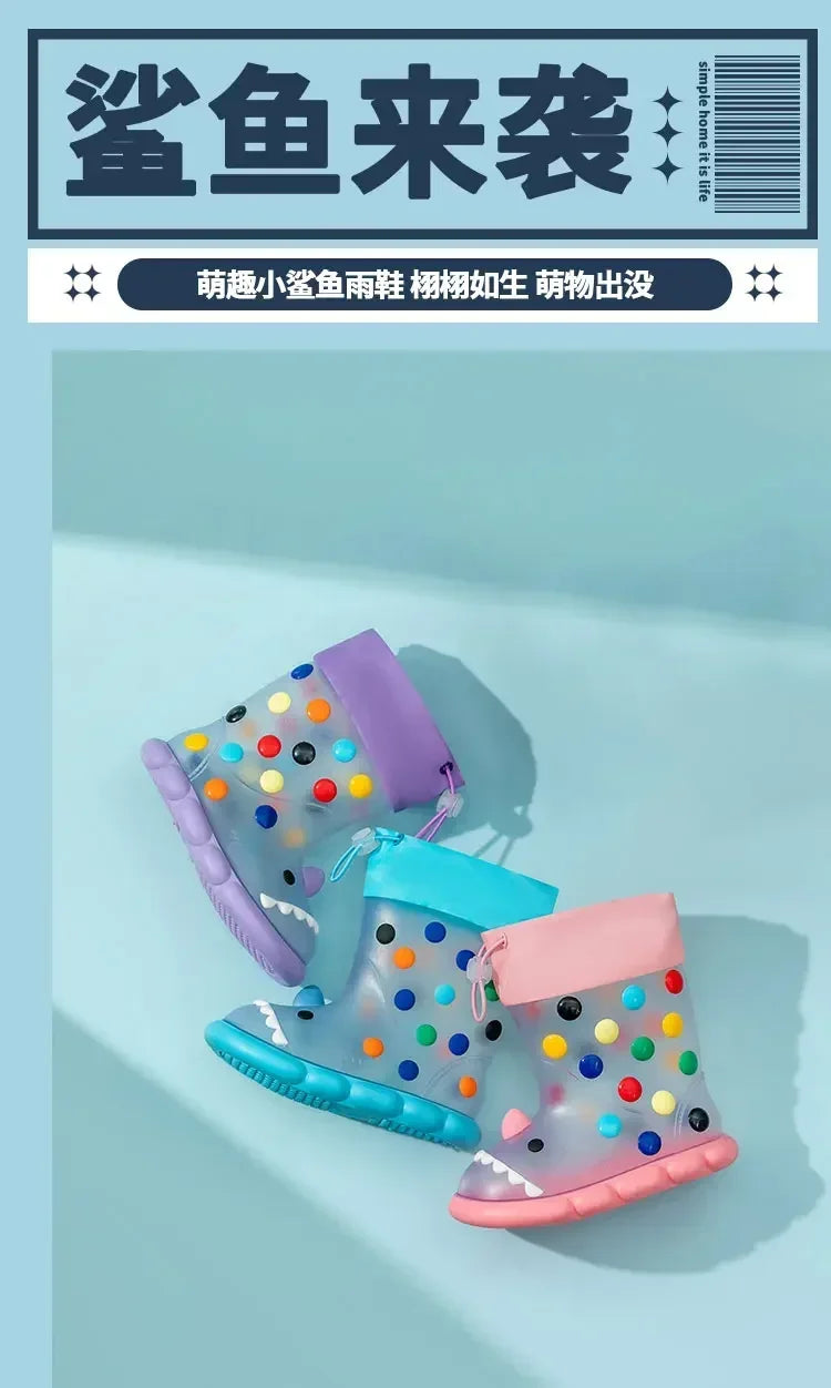 Anti-Slippery Rain Boots Kids Fashion Casual Waterproof Boys Girls Print Cartoon Children PVC Soft Soles Shoes 2023 Summer