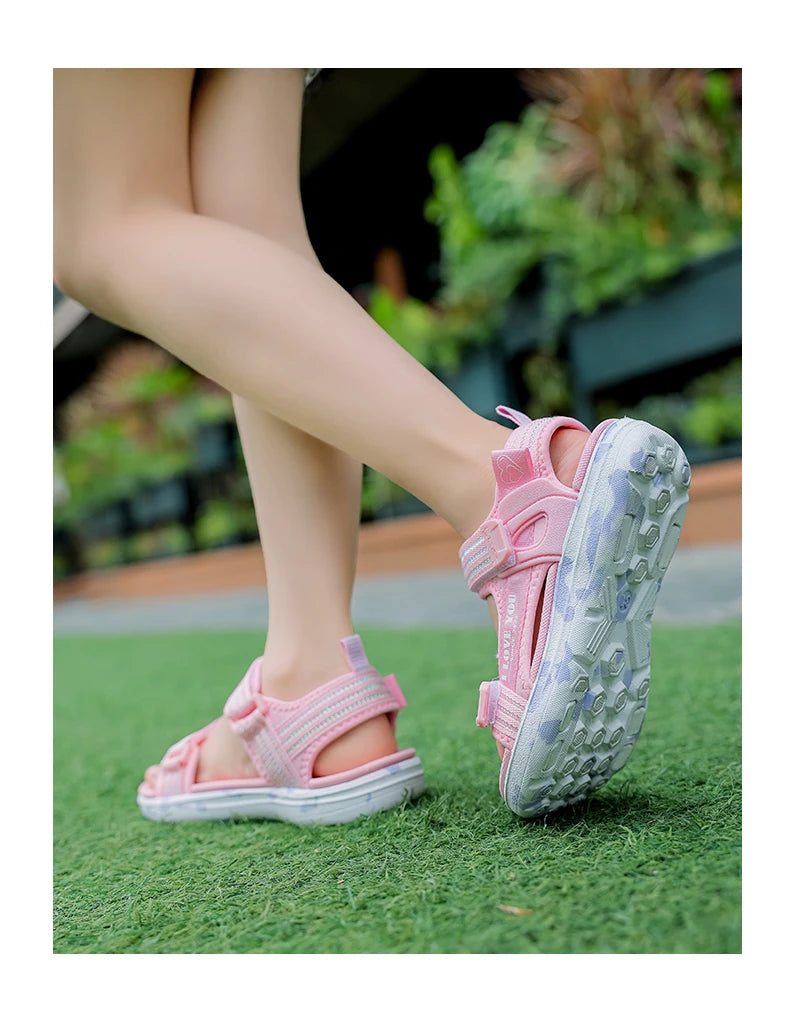 Sandals Girls Soft Soles Casual Shoe Fashionable Princess Shoes New Flowers Pink Flat Shoes  Brand Non-slip Beach Shoes Children
