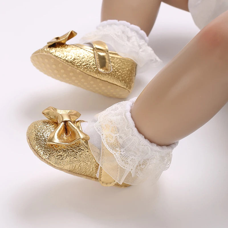 Cute Spring Newborn Golden Baby Shoes Non Slip Cloth Bottom Girl Shoes Elegant Breathable Casual Baby First Walking Shoes 0-18 M