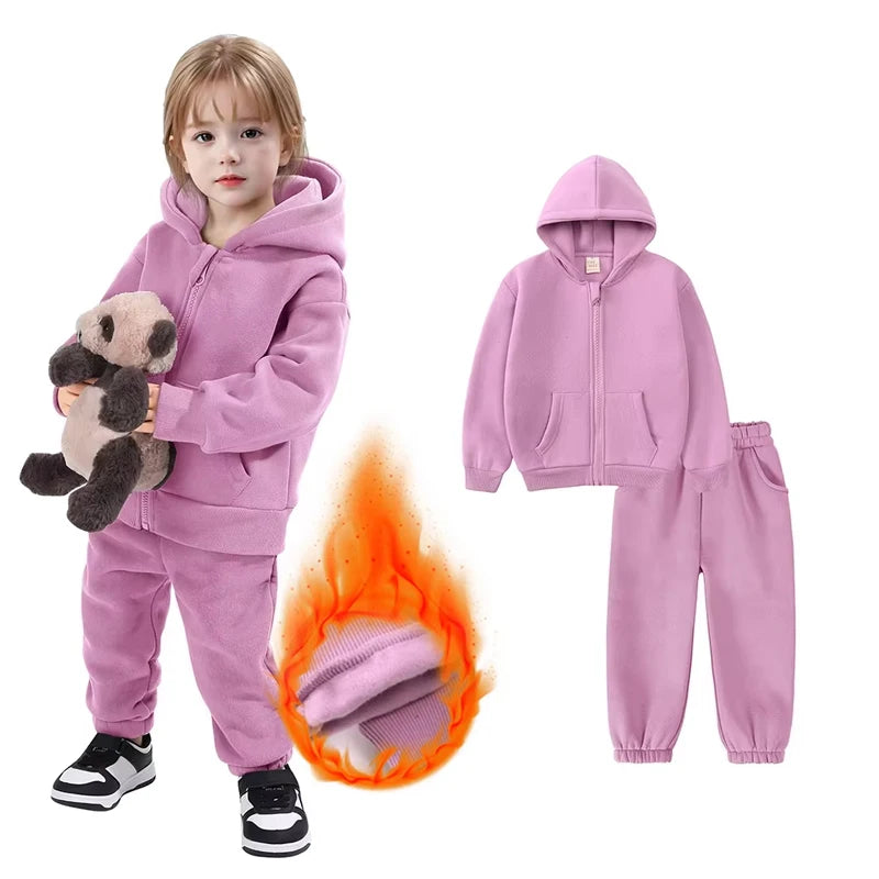 Winter Kids Clothing Sets Children Clothes Set Zipper Sports Wear Fleece Girls Sweatsuit Kids Winter Clothing Sets - Idrilay 