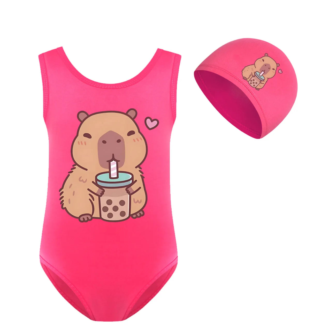 Swimsuit for Girls Summer Vacation Outfits Kids Game copybara Sling Ruffles Bikini Set Children Carooon Print Swimwear