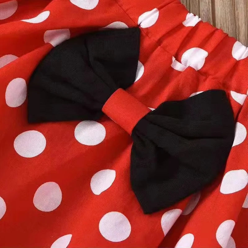 2Pcs/Set Mickey Minnie Mouse Children Outfit Baby Girls Summer Evening Kids Dots Tops Skirt Cosplay Dress with Headband Bow