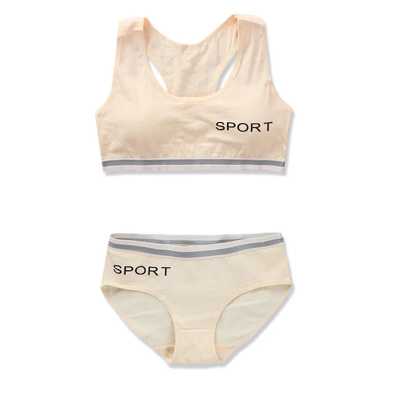 8-18Y Teenage Girls Training Bras Panties Student Kids Cotton Underwear Sets Young Children Padded Bra Vest+Panties Underclothes