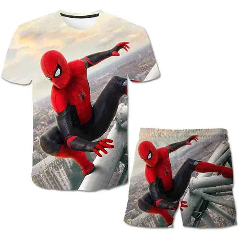 Boys Summer Spider-Man Marvel Hulk Iron Man Spiderman 2 Piece Set Breathable Tshirt & Shorts