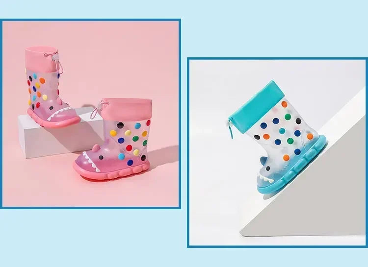 Anti-Slippery Rain Boots Kids Fashion Casual Waterproof Boys Girls Print Cartoon Children PVC Soft Soles Shoes 2023 Summer