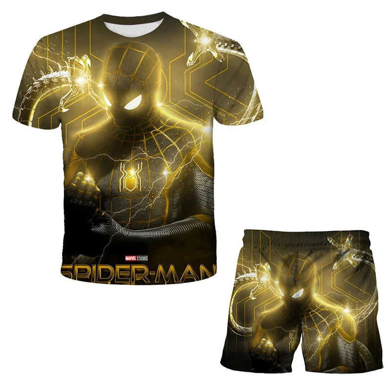 Boys Summer Spider-Man Marvel Hulk Iron Man Spiderman 2 Piece Set Breathable Tshirt & Shorts