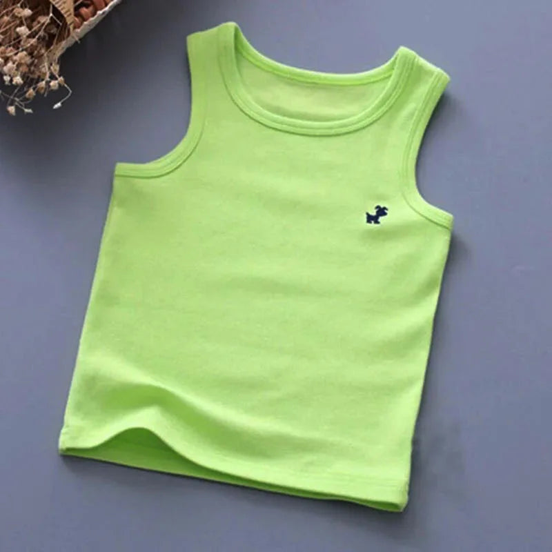Fashion Children T-shirts for Girls Candy Color Baby Boys Graphic Tee Cotton Vest Tops Kids Summer Clothes Sleeveless T-Shirt - Idrilay 