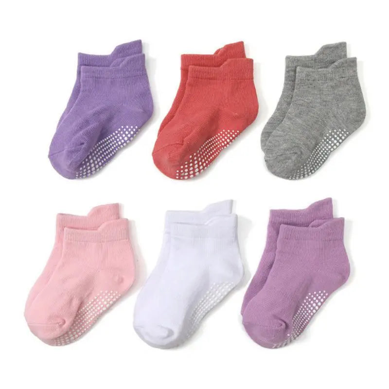 6 Pair Cotton Baby Anti-slip Boat Socks For Boys Girls Low Cut Floor Kids Toddler Sock With Rubber Grips For 0-7Years