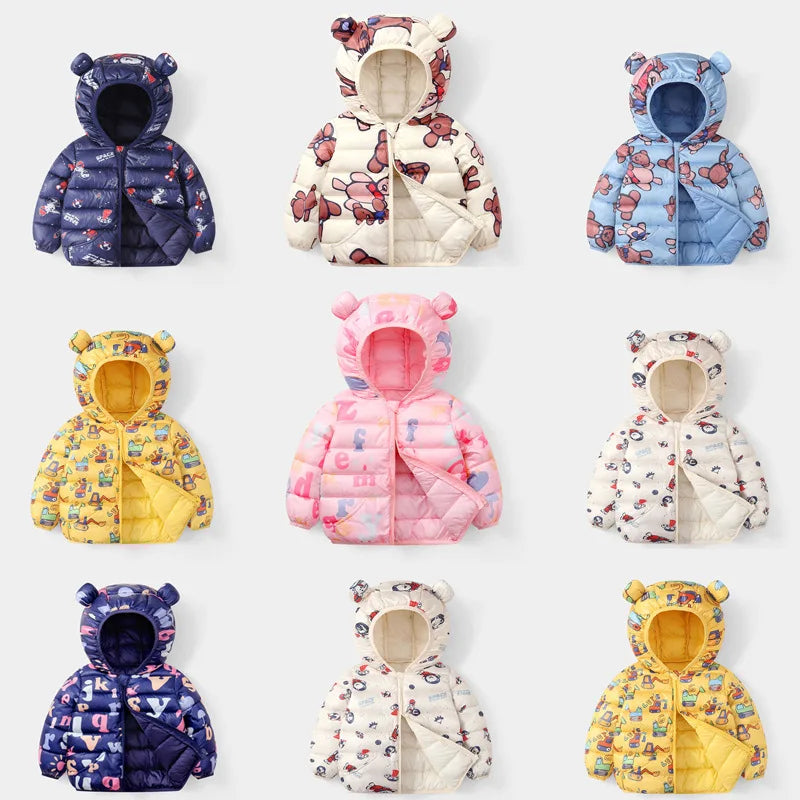 Girls Winter Coat Boy kids Girls Cotton-padded Jacket Character Pattern Baby Hooded Jacket Children Down Jacket