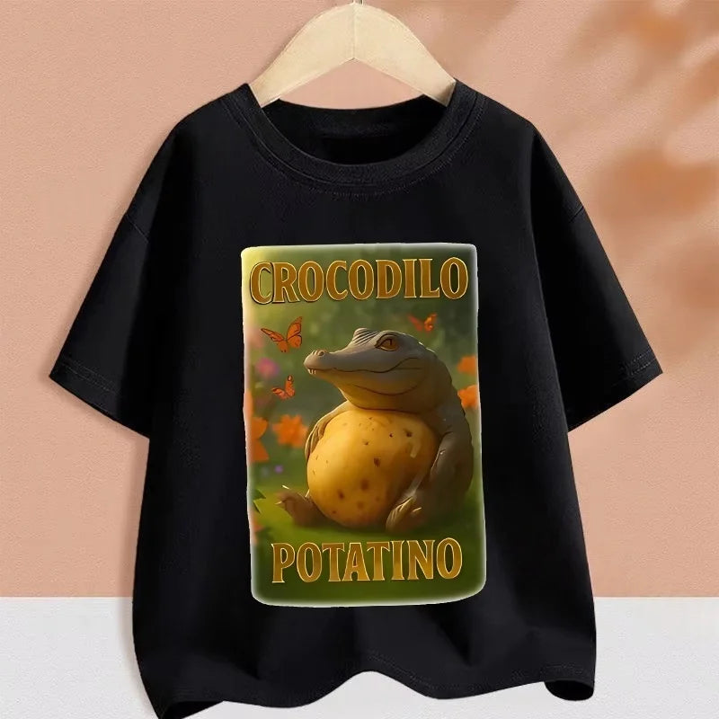 2025 Kids Clothes Funny Italian Brainrot T Shirt Cartoon Graphics Casual Vintage Boys Girls Short Sleeve Top Children's Clothing
